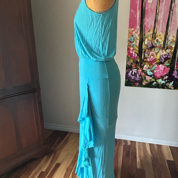 Stunning Aqua summer dress. Wear long or short. Side slit. NWT. Venus Sz M - Picture 5 of 7